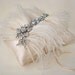 Vintage Hollywood Silver Slate Silk, Rhinestone and Feather Ring Bearer Pillow