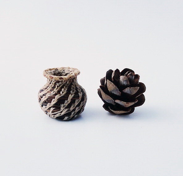 Horsehair Basket Miniature, Coiled Mini Basket, Horse Hair, Woven Miniature Basket, Native American Style, Brown and Tan