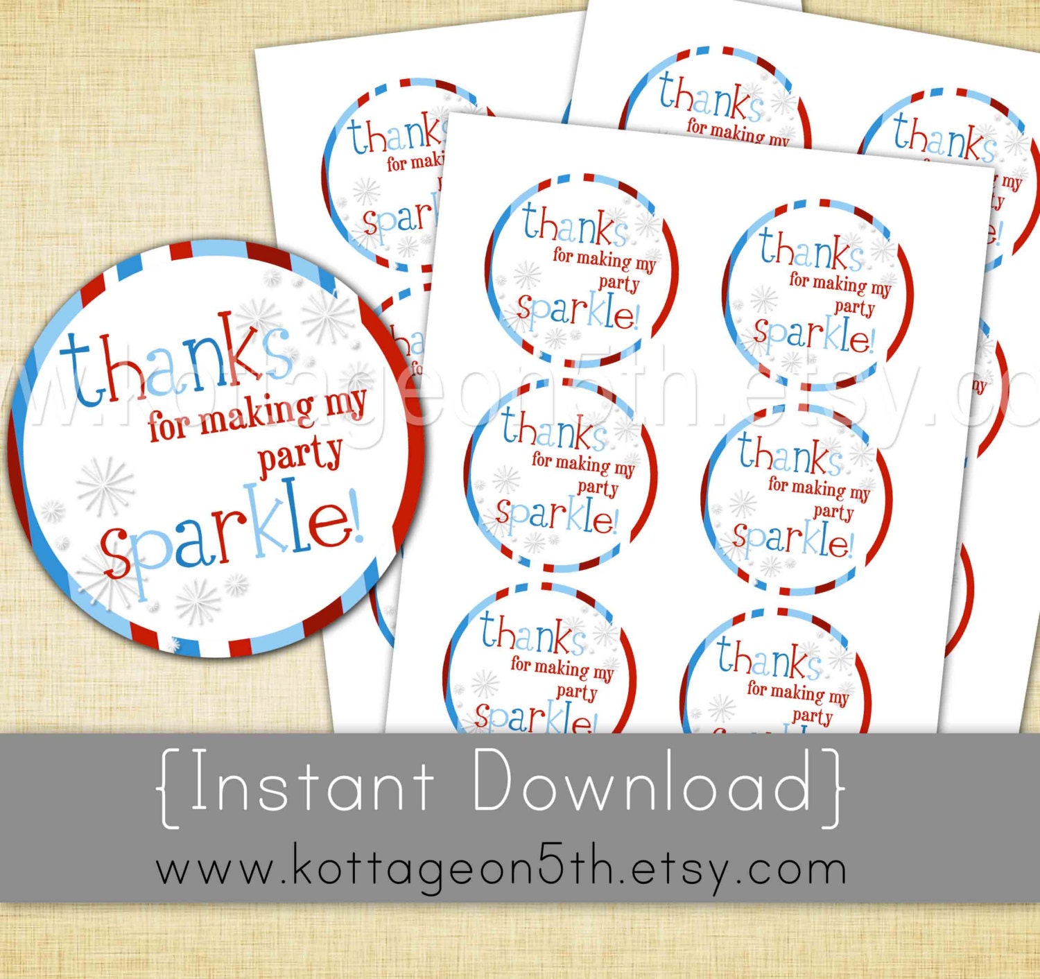 Instant Download - Little Firecracker - 4th of July Party - Unlimited Circle Favor, Goody Bag Tags or Cupcake Toppers -  Digital File