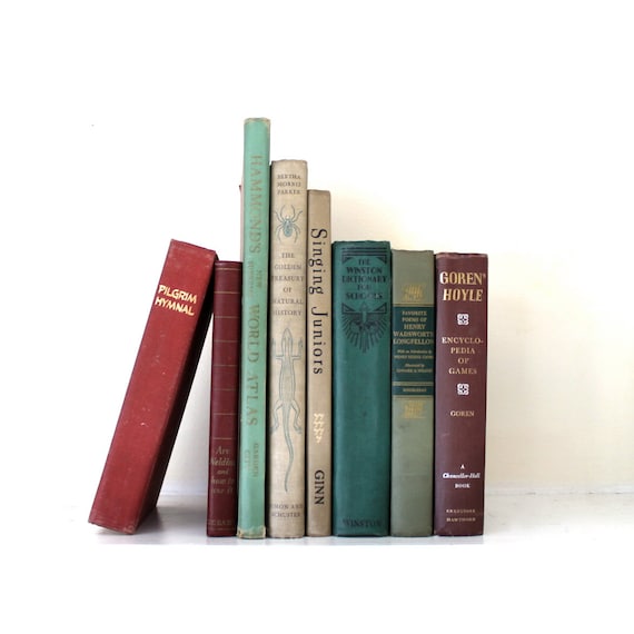 Vintage book Shabby Chic collection of 8 childrens books and reference, faded green, burgundy, taupe and beige - opendoorstudio Vintage book Shabby Chic collection of 8 childrens books and reference, faded green, burgundy, taupe and beige - opendoorstudio