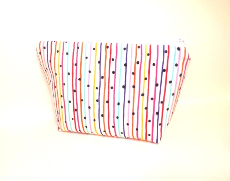 Zipper Pouch Card Wallet Cosmetic Pouch Toiletery Bag Multi Colored Stripes with Dots - handjstarcreations