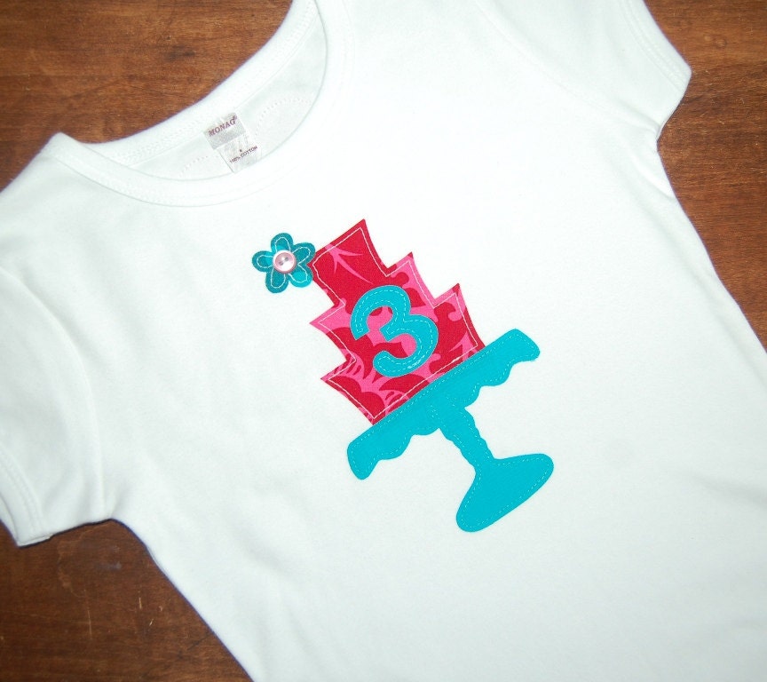 Girls birthday shirt ... Red Pink and Aqua Flower Vintage Cake Stand ... birthday tee Il_570xn