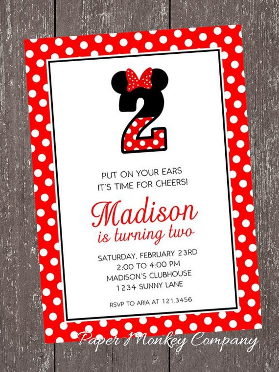 Minnie Mouse Birthday Invitation - Any Age - 1.00 each with envelope Il_570xn
