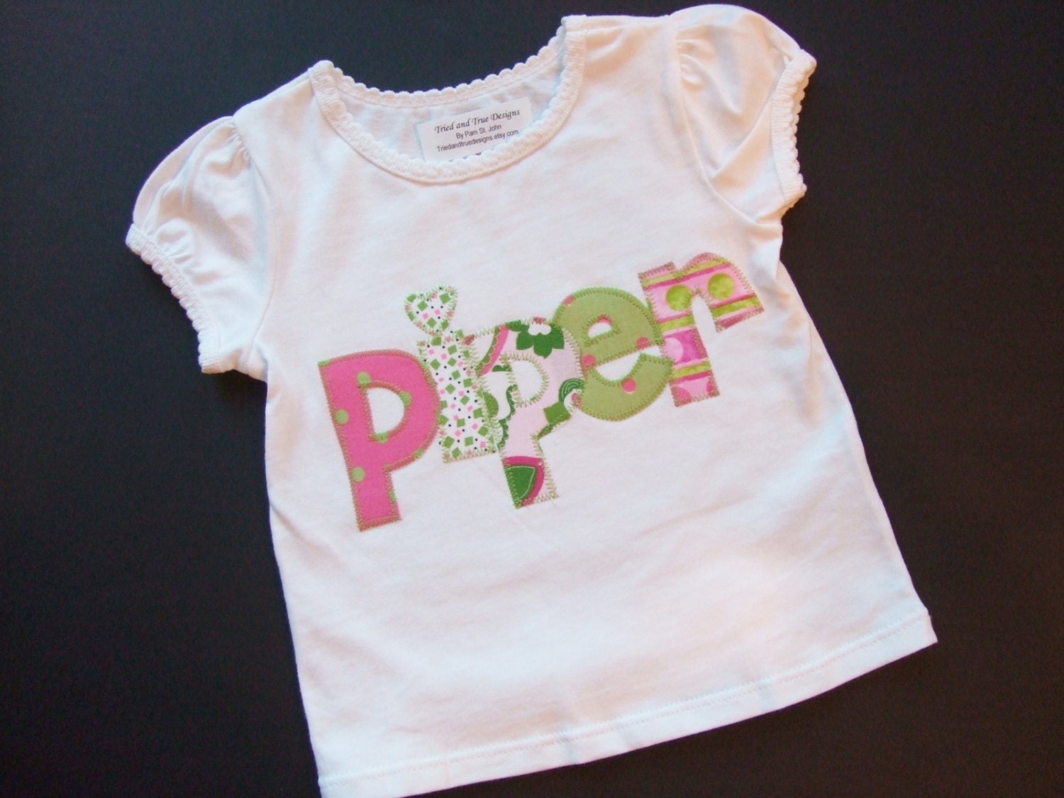 Personalized appliqued t-shirt for girl or boy - you choose the color by Tried and True Designs on Etsy - TriedAndTrueDesigns