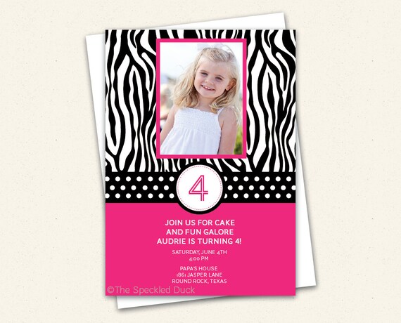 Pink and Black Zebra - Custom Invitation Il_570xn