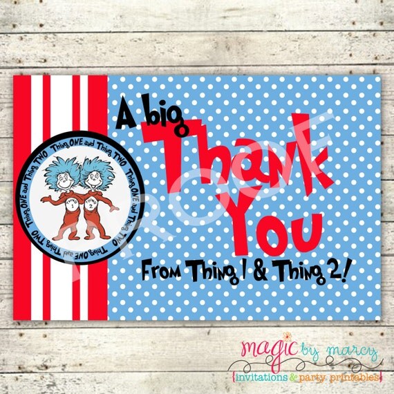 Immediate Download Thing 1 and Thing 2 inspired Birthday 4x6 Thank you notes Printable Il_570xn
