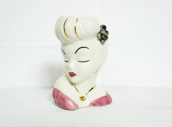 Vintage 1940s head vase makeup brush holder by MardyStark on Etsy