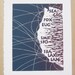 Seattle, Portland & California Map - 8x10 Linocut Print (Violet)