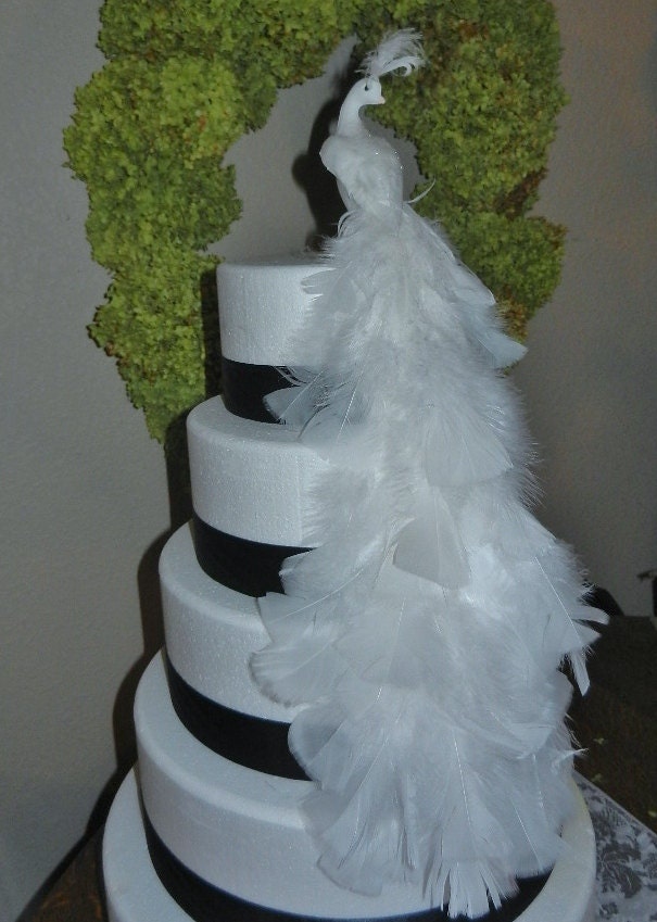 White Feather Peacock Bird Cake Topper Centerpiece