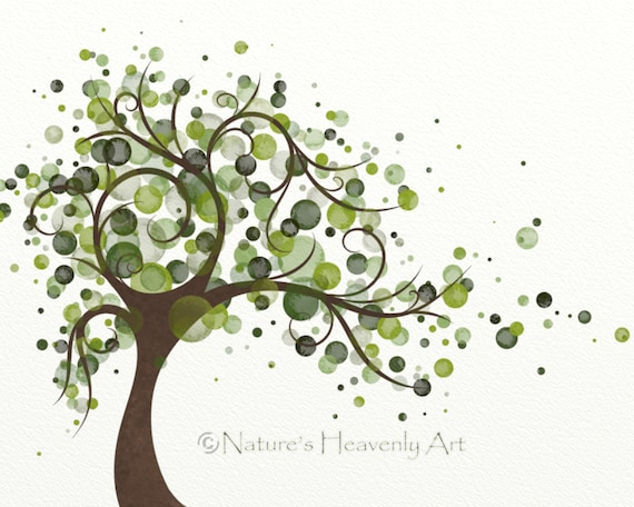 Green Tree Art Print 8 x 10 Circles Wind by NaturesHeavenlyArt