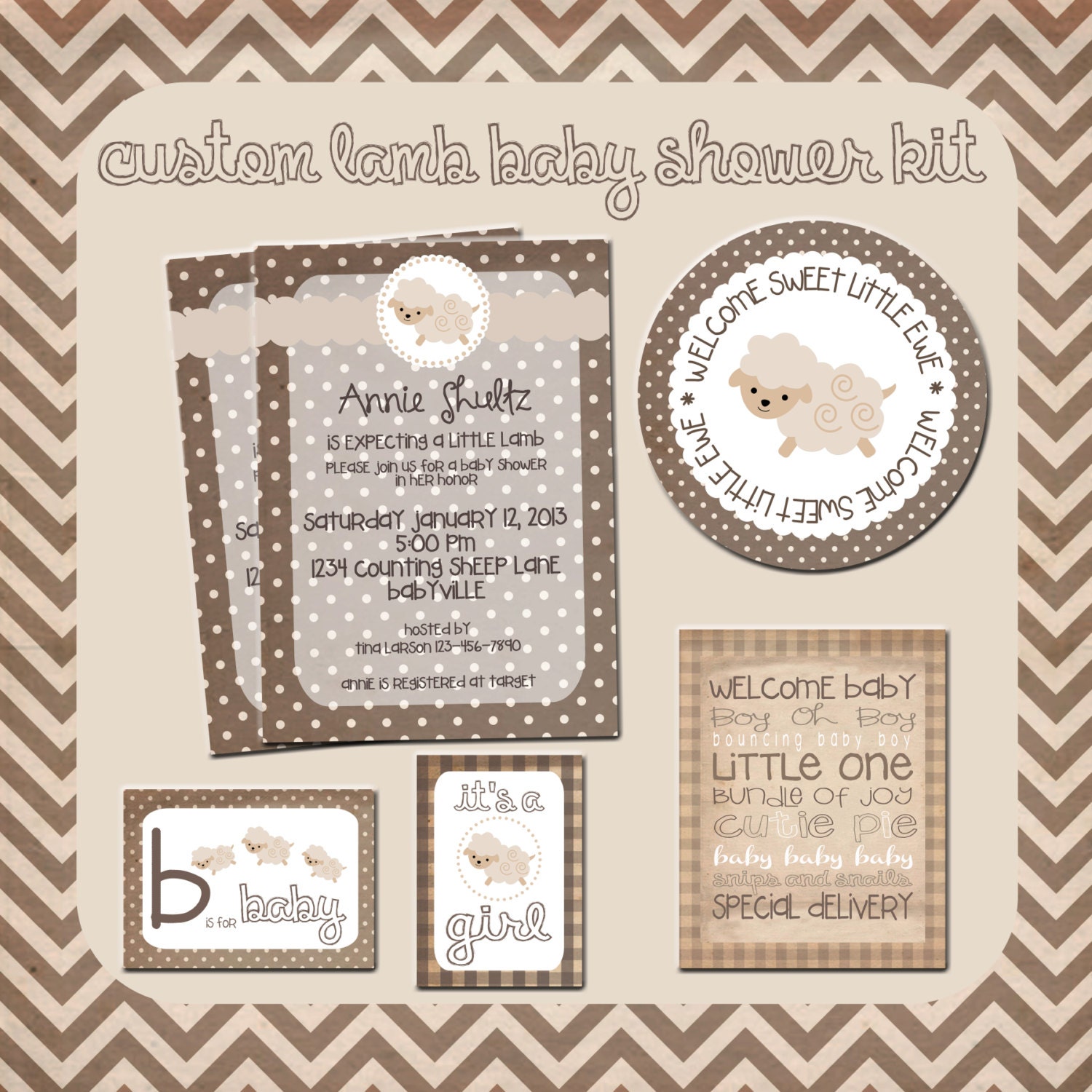 Custom Lamb Baby Shower Printable Kit Il_570xn