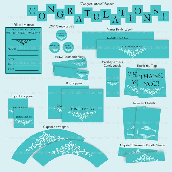 PRINTABLE Robins Egg Blue DIY Bridal Shower/ Wedding/ Birthday Party Package Il_570xn