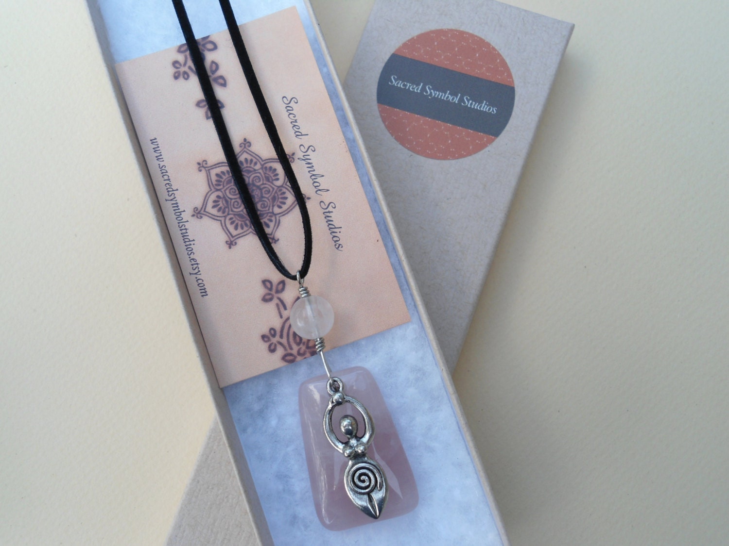 Wicca Pagan Jewelry Rose Quartz Pewter Goddess Pendant On Long Black Cotton Cord Goddess Necklace Feminist Jewelry Wicca Witch Wiccan Pagan