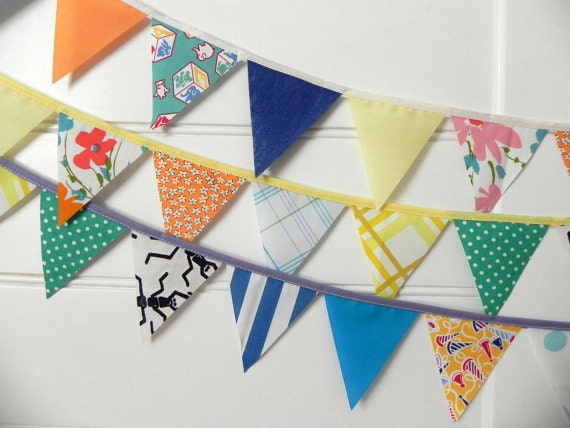 Blue Loden Fabric Bunting Pennant Garland Decoration 9 Feet / Vintage Carnival Style Il_570xn