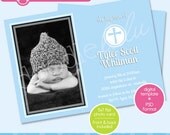 INSTANT DOWNLOAD Digital Printable 5x7 Baby Blue Baby Announcement or Baptism Card Template (Photoshop) PSD Il_170x135