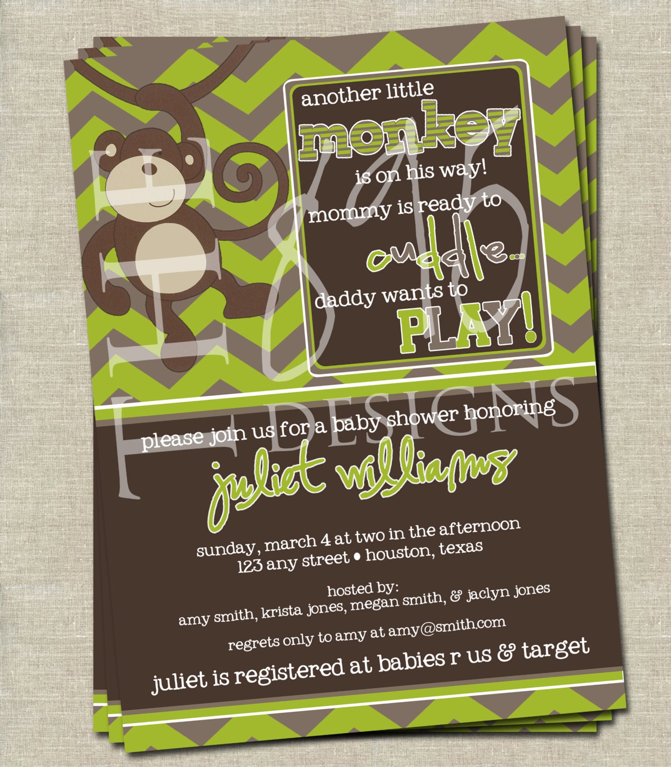 Digital Printable Monkey Baby Shower Invitation