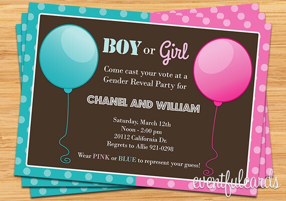 Pink Blue Balloon Gender Reveal Party Invtiation Il_570xn