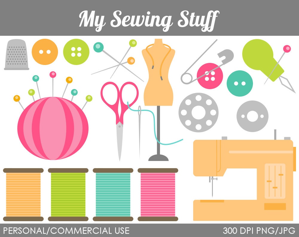 Sewing Stuff (Pink) Clipart - Digital Clip Art Graphics for Personal or Commercial Use Il_570xn