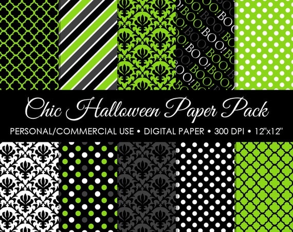 Green Chic Halloween Digital Printable Paper Pack - For Commercial or Personal Il_570xn