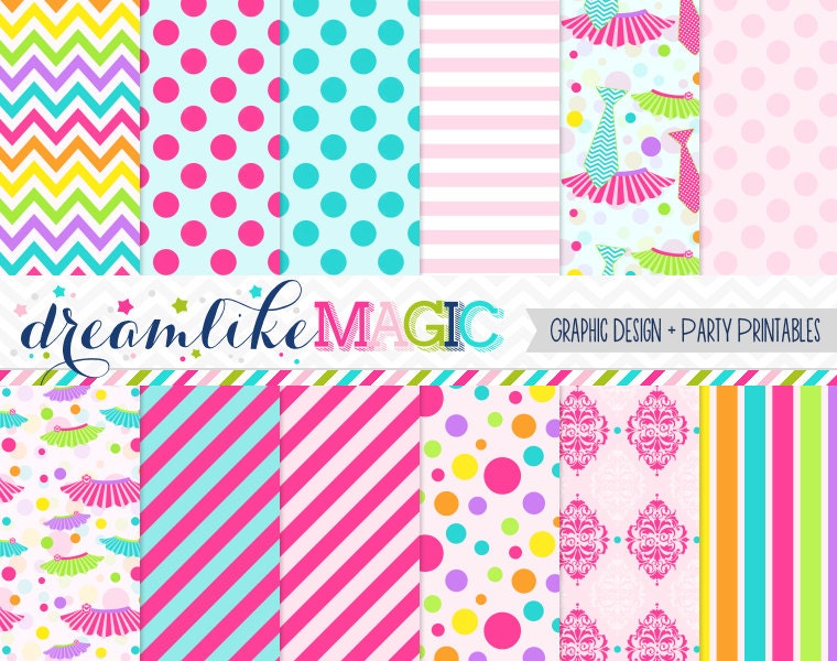 Tutus and Ties Girly Stripes Polkadots Damask and Chevron- Digital Paper Pack for Personal or Commercial Use Il_570xn