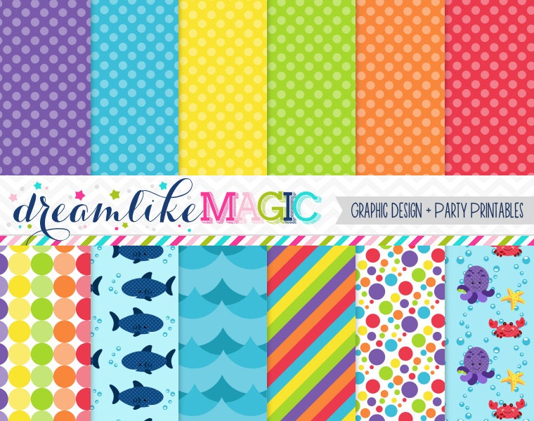 Sealife Sweeties- Digital Paper Pack for Personal or Commercial Use Il_570xn
