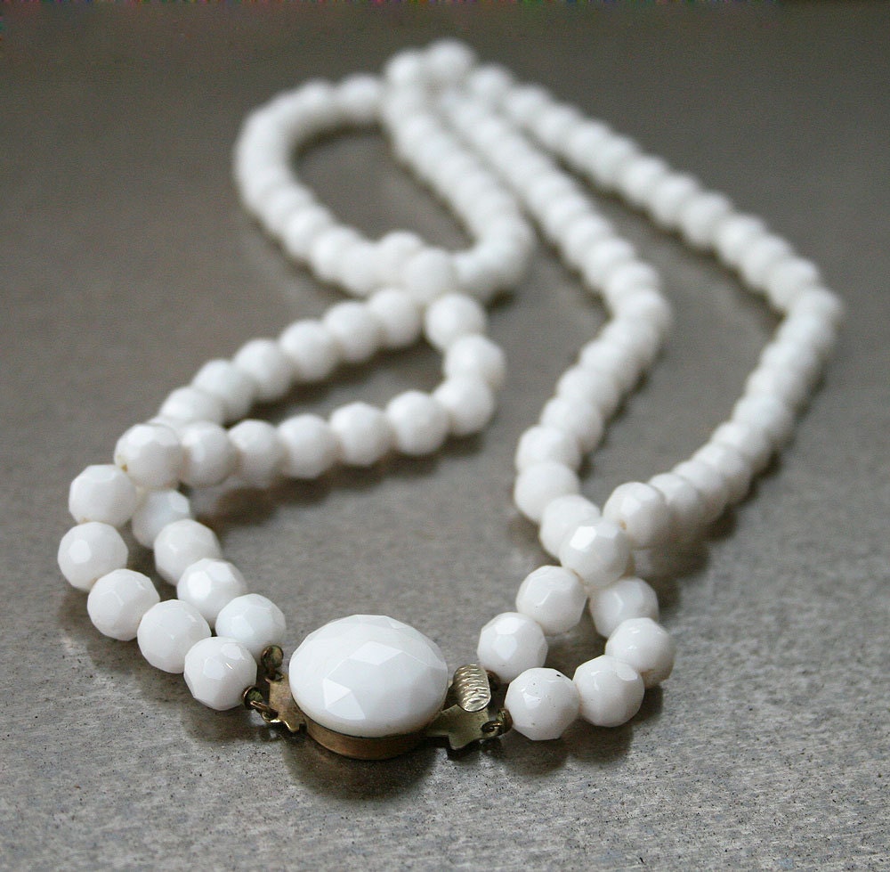 Vintage Necklace Milk Glass Bead Button Clasp by zephyrvintage