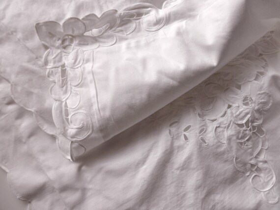 Shabby Chic White Cotton PILLOW SHAM embroidered by JunqueDuJour