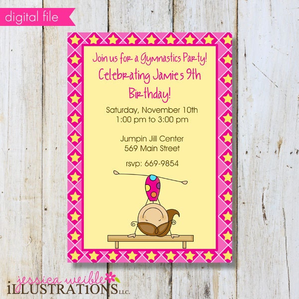 Gymnastic Stick Figure Theme V1 Printable Party Invitation - Birthday Invitation - Print Your Own Party Invitation- Party Printable Invite Il_570xn