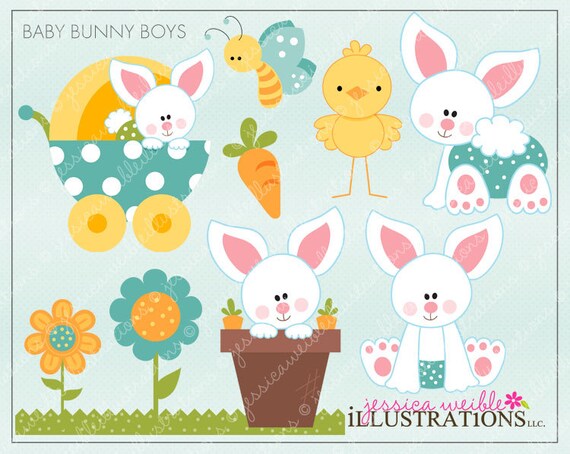 Baby Bunny Boys Cute Digital Clipart for Invitations, Card Design, Scrapbooking, and Web Design, Easter Clipart Il_570xn