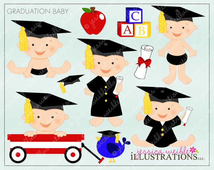 Graduation Baby Cute Digital Clipart for Invitations, Card Design, Scrapbooking, and Web Design, Graduation Clipart Il_570xn