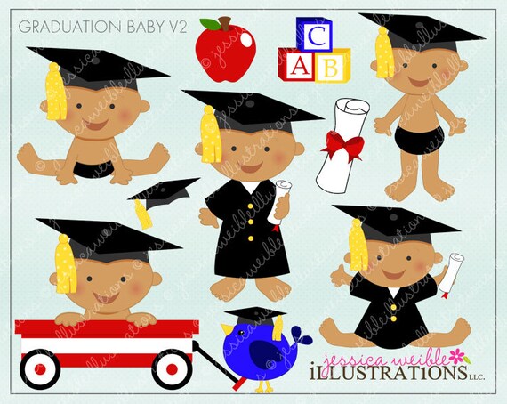 Graduation Baby V2 Cute Digital Clipart for Invitations, Card Design, Scrapbooking, and Web Design, Graduation Clipart Il_570xn