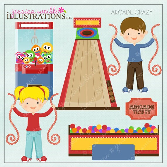 Arcade Crazy Cute Digital Clipart for Card Design, Scrapbooking, and Web Design Il_570xn