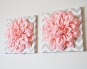 TWO Wall Flowers -Light Pink Dahlia on Taupe and White Chevron 12 x12" Canvas Wall Art- Baby Nursery Wall Decor- - bedbuggs TWO Wall Flowers -Light Pink Dahlia on Taupe and White Chevron 12 x12" Canvas Wall Art- Baby Nursery Wall Decor- - bedbuggs