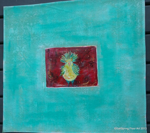 Hand Painted Canvas Floor Cloth Mat Green by saltspringfloorart