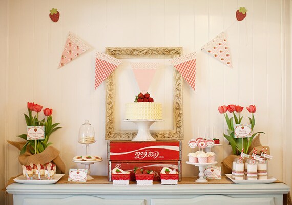 Berry Sweet Strawberry Party FULL Printable Birthday Party Collection - Invitation Included - hello love designs Il_570xn