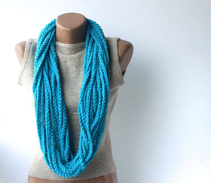 Turquoise infinity scarf wool crochet winter accessories Chain fall fashion