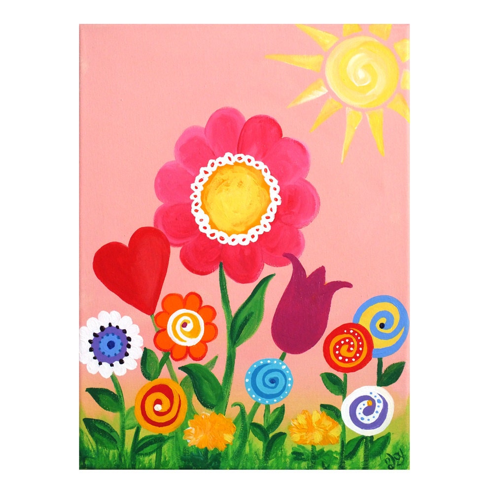 Girls Nursery Wall Art, Pink Garden, 12x16, Art for Girls Room or Baby Nursery - nJoyArt