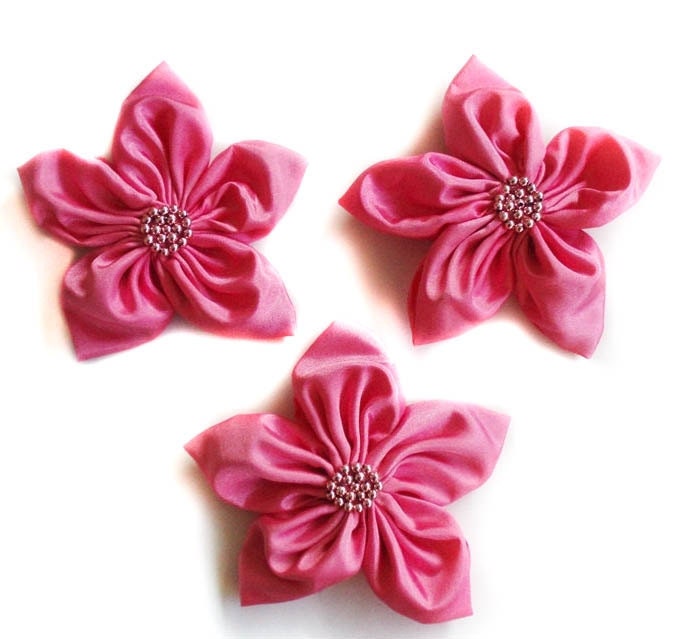 Sugar Pink Flowers Handmade Appliques Embellishments(3 pcs)