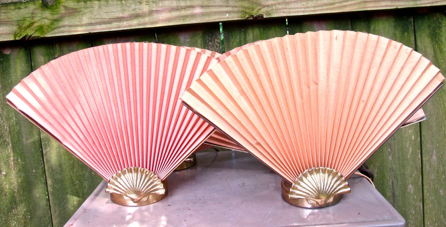 vintage fan lamps - 1950s gold shell/fan lamp pair