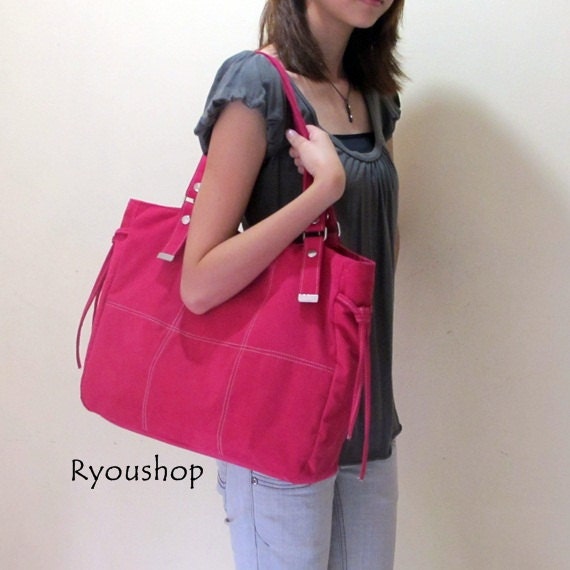 Ryounop Patchwork in raspberry - suede tote / satchel / shoulder bag / laptop / handbag / women / diaper