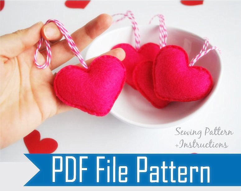 Heart Ornaments PDF Sewing pattern , Kids craft Project Instant download A496 Il_570xn