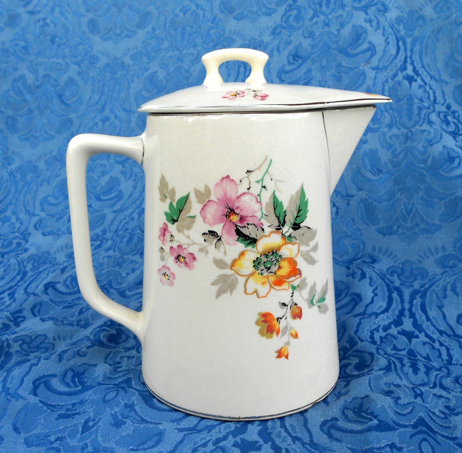 Items similar to Vintage covered Pitcher, ceramic with lid, Canonsburg