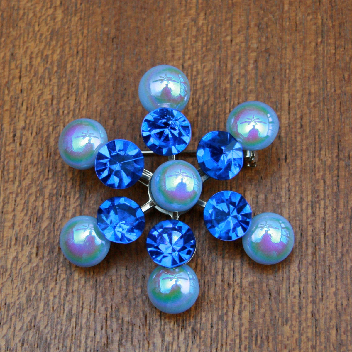 Vintage 60s Starburst Brooch with Blue Stones