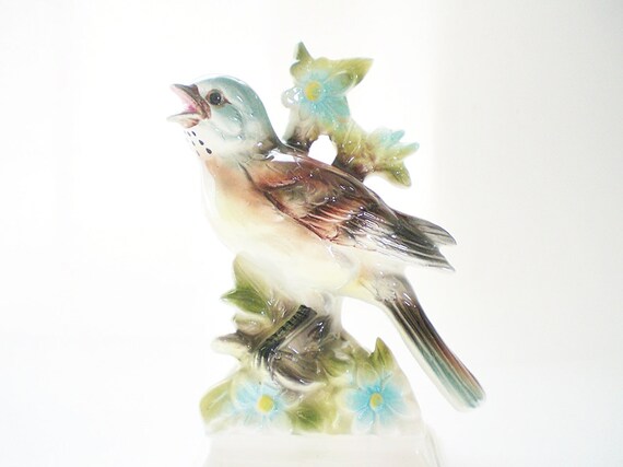 Ceramic Bird Figurine Hand Painted Bird Vintage By Vintagebiffann