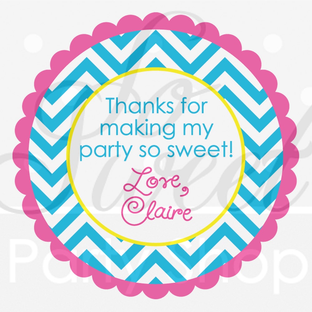 24 Girls Birthday Favor Sticker Labels - Chevron Birthday Decorations with Polkadots - Teal, Pink, Yellow Il_570xn