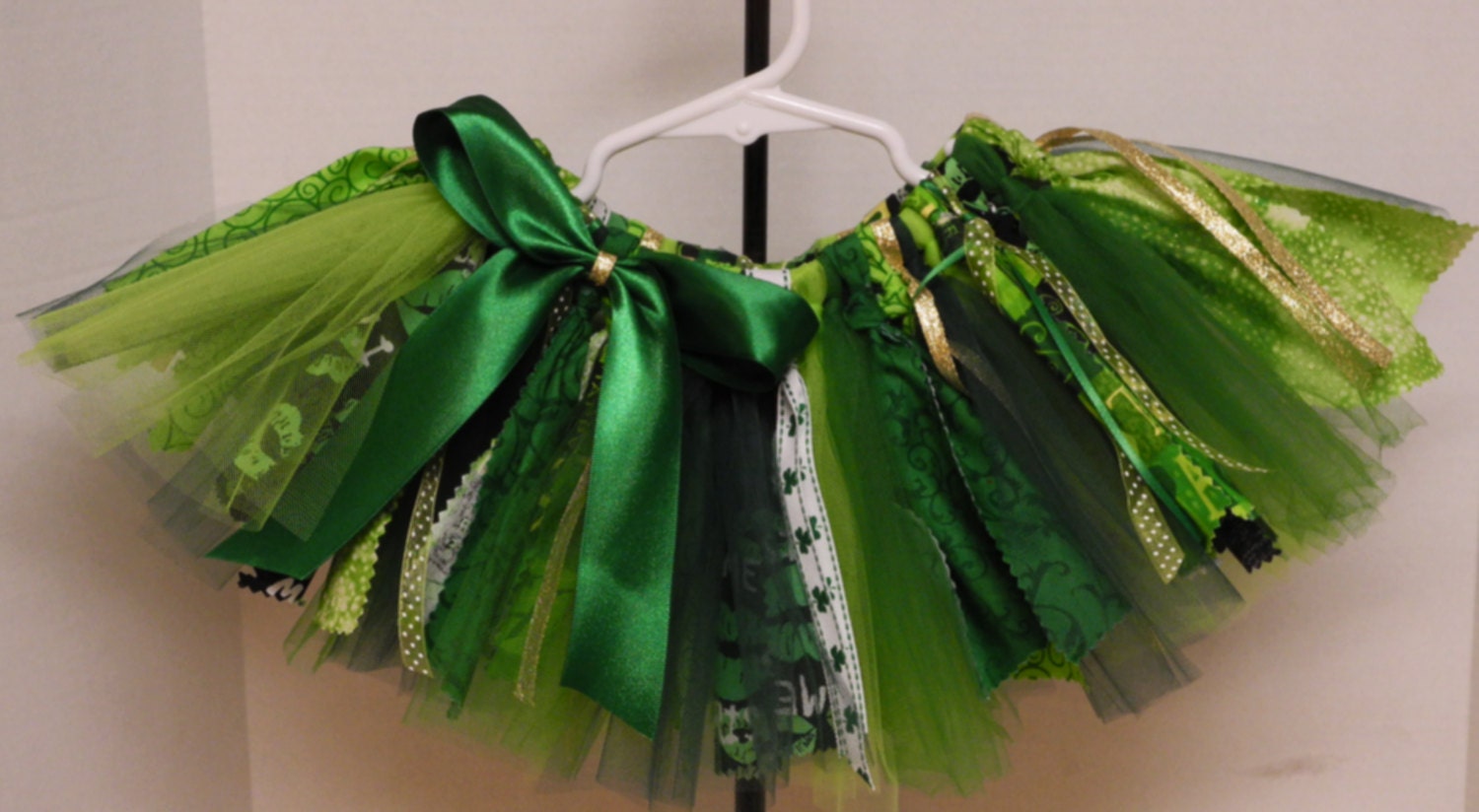Bright, Medium and Dark Green St Patrick's Day Scrappy Fabric and Tulle Tutu - designsbysusan1
