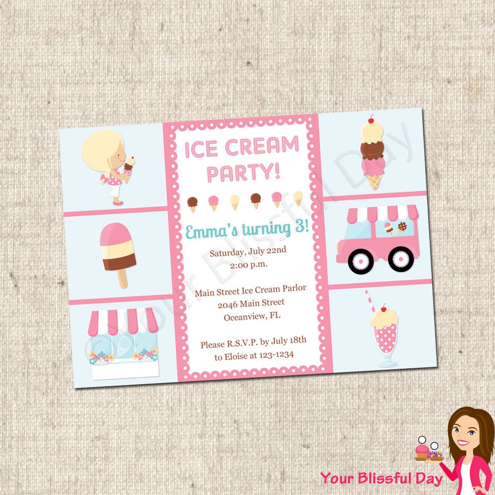 PRINTABLE Girl Ice Cream Party Invitation (Character of your choice) Il_570xn