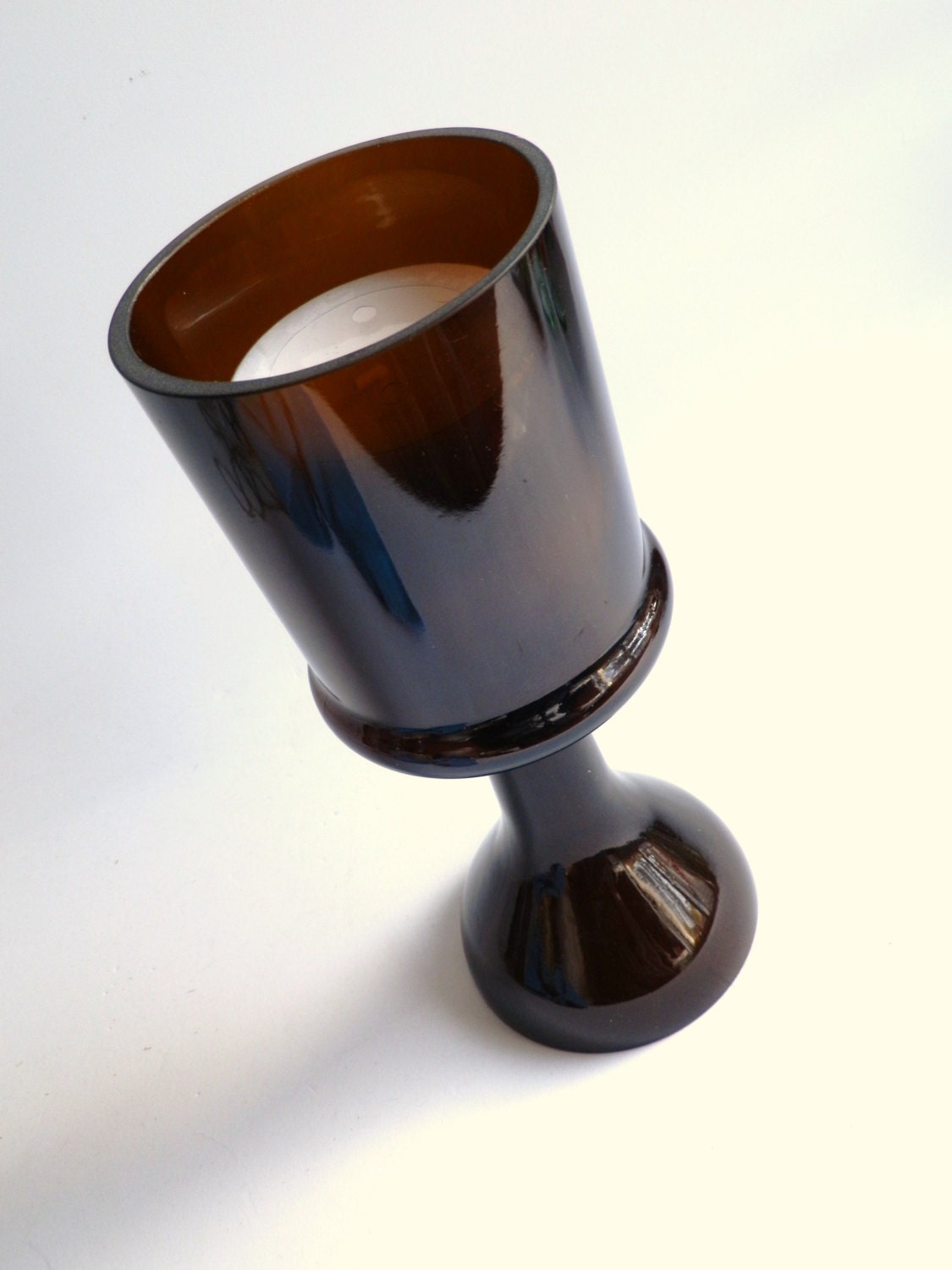 Brown Glass Bottle Candle Holder Chalice Centerpiece by BoMoLuTra
