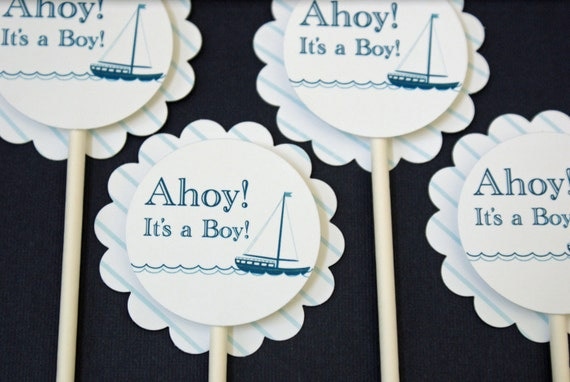 Set of 12 Nautical Sailboat Boys Baby Shower Cupcake Toppers Il_570xn
