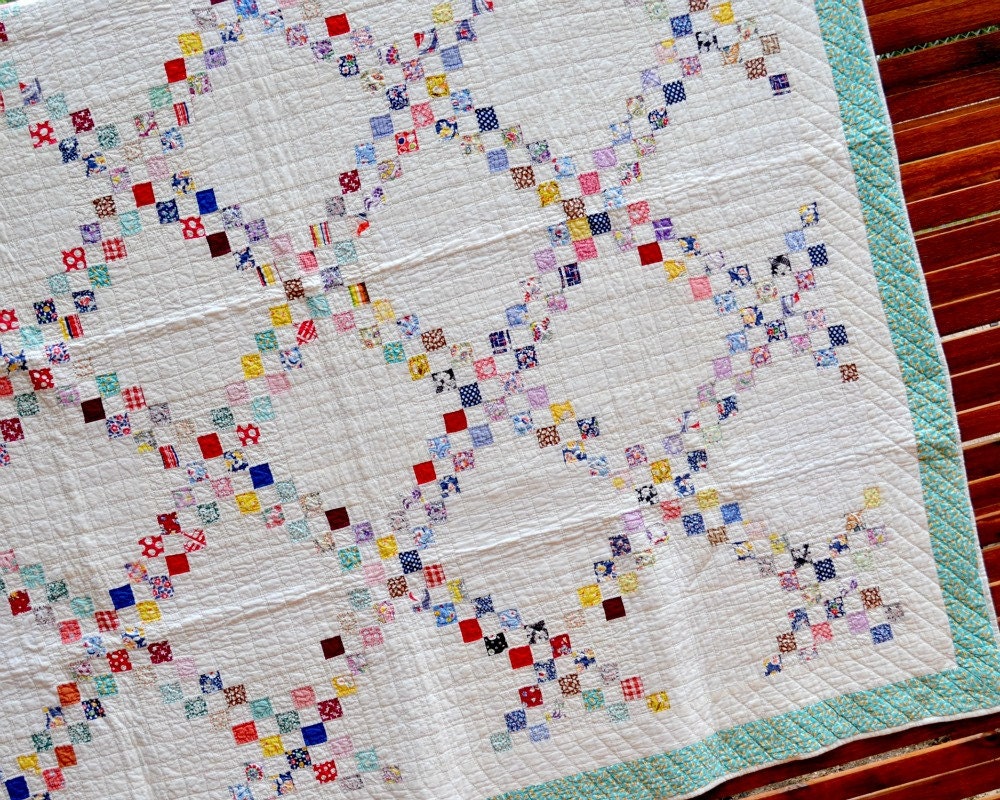 Double Irish Chain Quilt Retro Spread 1930s 72 x 72 by CUSHgoods